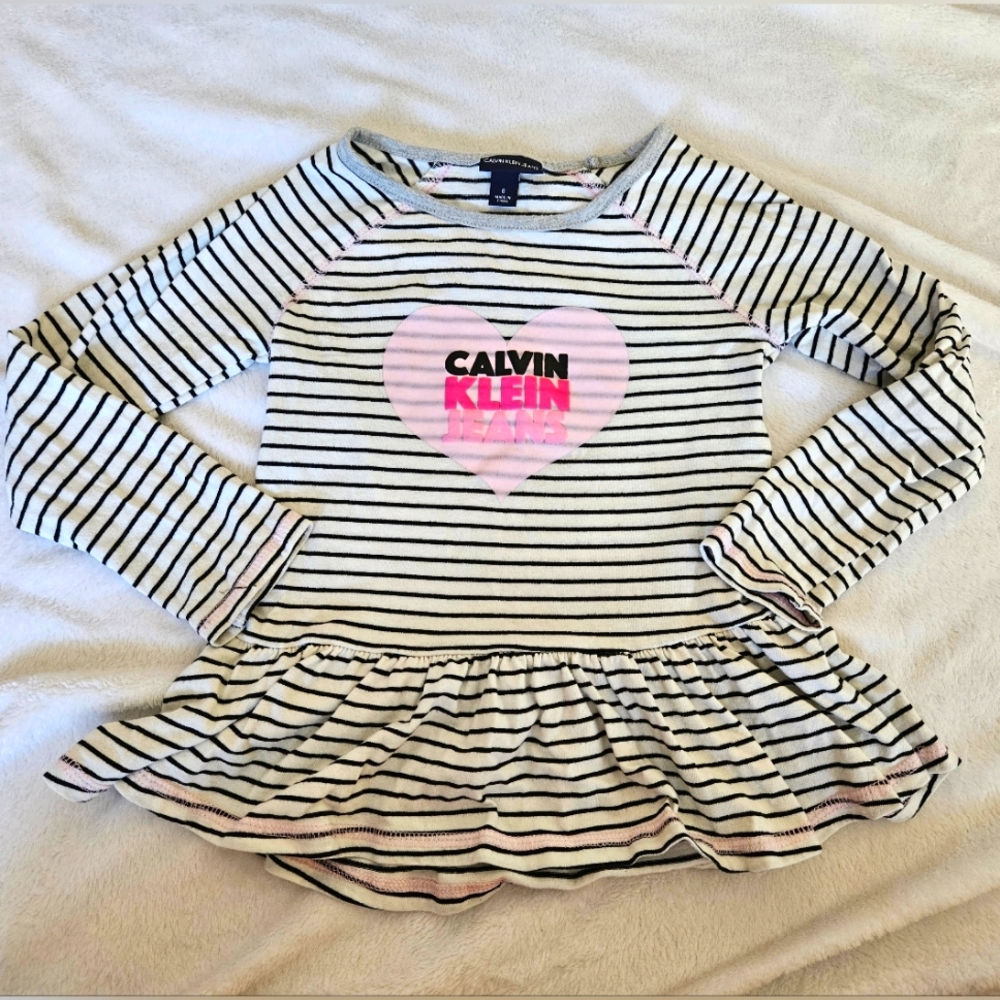 Calvin Klein Jeans | Girls Shirt | Size 6 | Long Sleeves | Peplum | Striped
